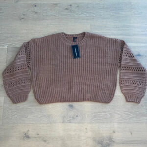 Moon & Madison Brown Chunky Open Knit Sweater Neutral Basic Casual Size Small